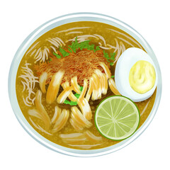 Soto Ayam or Fresh Traditional Chicken Soup from Indonesia
