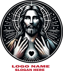Jesus Christ Slate Engraving logo vector white background .