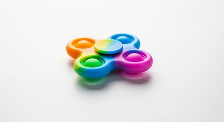 Colorful fidget spinner combined with a pop it toy, photographed against a clean white background. Perfect for themes of toys, stress relief, and play.