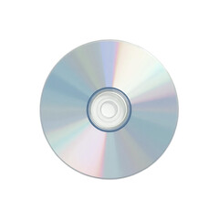 A reflective compact disc showcasing its shiny surface and circular shape on white background