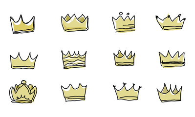 set of crown vector icon hand drawn.eps