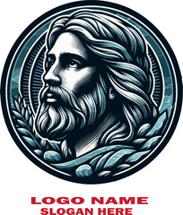 Jesus Christ Slate Engraving logo vector white background .