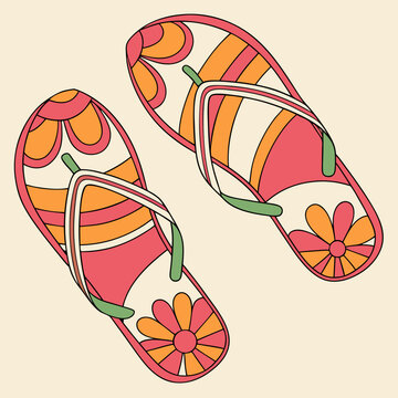 retro 70s style flip flops briht blod clors