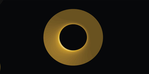 Gold circle black background. Blank space for picture, painting, card or photo. 3d realistic modern circle template vector illustration. Simple golden object mockup.