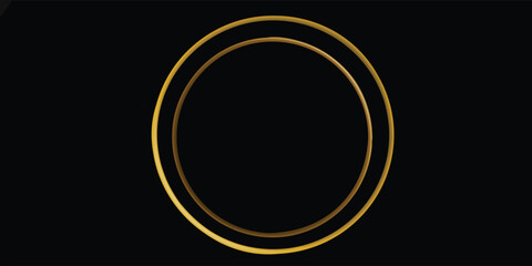 Gold circle black background. Blank space for picture, painting, card or photo. 3d realistic modern circle template vector illustration. Simple golden object mockup.