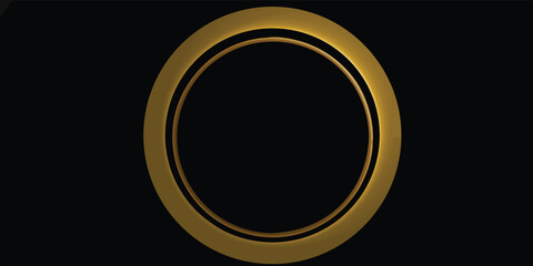 Gold circle black background. Blank space for picture, painting, card or photo. 3d realistic modern circle template vector illustration. Simple golden object mockup.