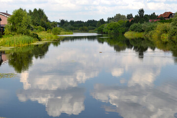 quiet summer pond in the village