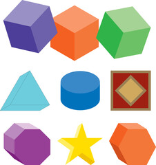 Colorful 3D Geometric Cube Set on Vector White Background 