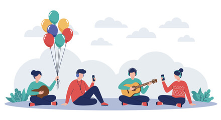Group of People Enjoying Music and Balloons.