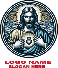  Jesus Christ Slate Engraving logo vector white background  .