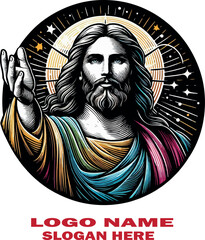 Jesus Christ Slate Engraving logo vector white background
