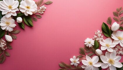 Obraz premium elegant white flowers on pink background floral border