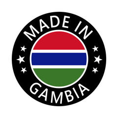 Gambia Made in Stamp in circle with flag Vector template on white background