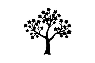 Obraz premium Blooming Quince Tree Silhouette on White Background