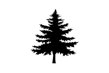 Blue Cedar Tree Silhouette on White Background nature