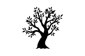 Silhouette of a blooming olive tree on a white background