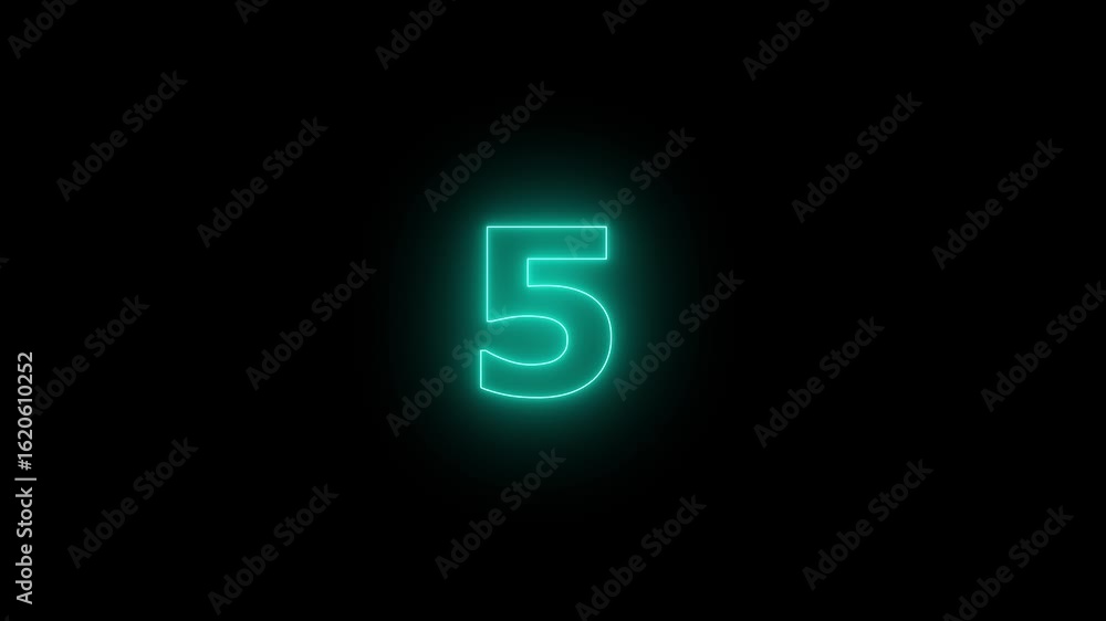 Poster glowing neon number three 3 teal blue light effect countdown timer element dark background