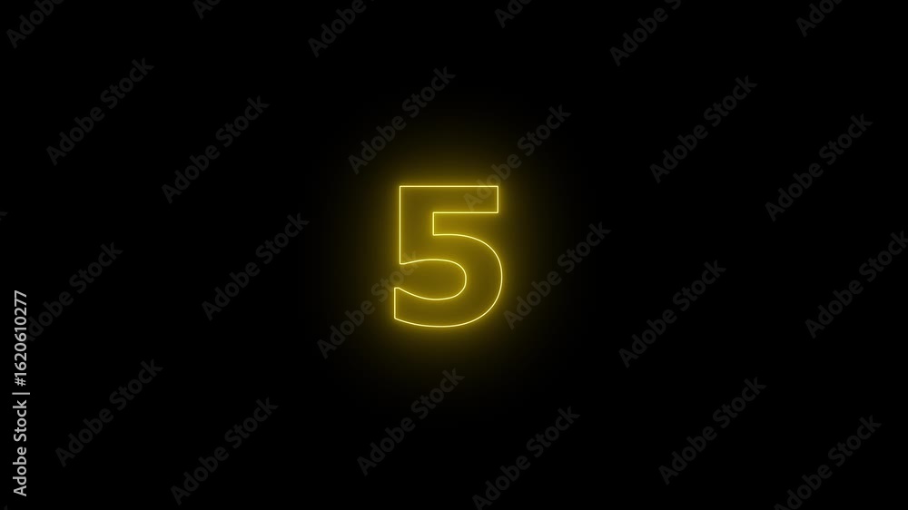 Poster glowing yellow neon number three isolated on black background countdown timer element