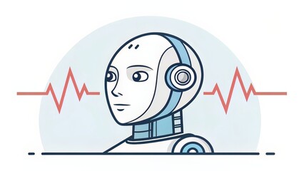 Clean robot head icon with pulse waveform, representing AI diagnostics or responsive interaction