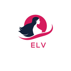 ELV Letter Logo. Elegant Woman Silhouette Logo Design for Beauty, Hair Salon, and Cosmetics Branding.
