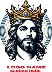 Jesus wearing crown and face logo vector white background .