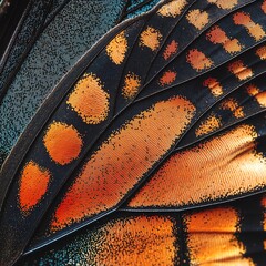 Colorful butterfly wing close-up showcasing intricate patterns and textures.