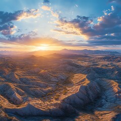 Majestic sunset over a rugged mountain landscape.