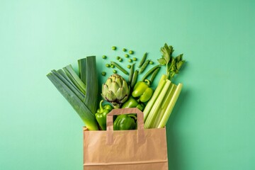 Fresh Green Vegetables Overflowing from a Brown Paper Bag A Healthy and Sustainable Food Concept