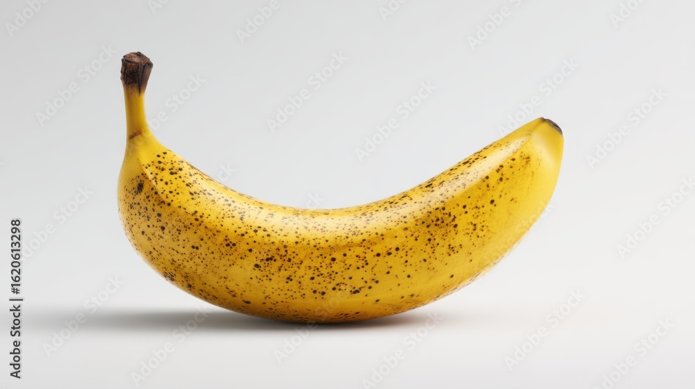 Poster high-resolution image of one banana with realistic lighting and white background, balanced and versa