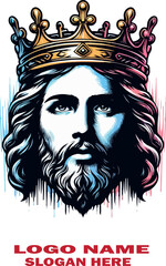 Jesus wearing crown and face logo vector white background .