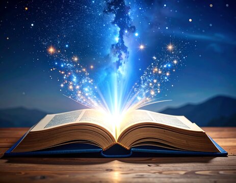 Open book with magical light