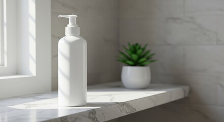 Fototapeta premium Minimalist Bathroom Essentials Soap Dispenser and Plant