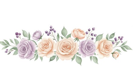 Soft pastel watercolor floral arrangement on white
