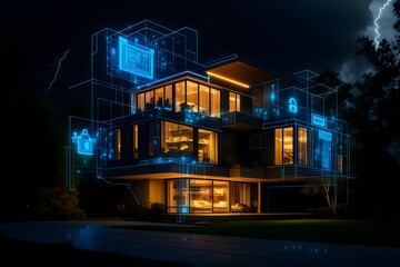  Futuristic Smart Home Blueprint and Digital Overlay