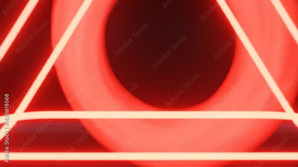 Poster close-up of a red neon triangle and circle on a dark background with a shallow depth of field and wa