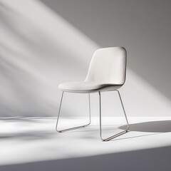 Modern white chair with dramatic light rays isolated on white background