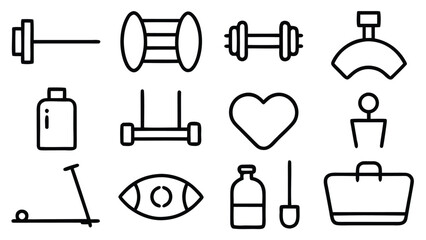 &ldquo;Fitness and Gym Line Icon Set &ndash; Editable Thin Stroke Vector Illustrations of Workout, Cardio, and Equipment&rdquo; fitness, gym, workout, exercise, health, wellness, training, cardio, bodybuilding

