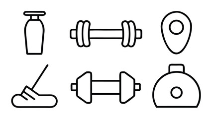 Fototapeta premium “Fitness and Gym Line Icon Set – Editable Thin Stroke Vector Illustrations of Workout, Cardio, and Equipment” fitness, gym, workout, exercise, health, wellness, training, cardio, bodybuilding