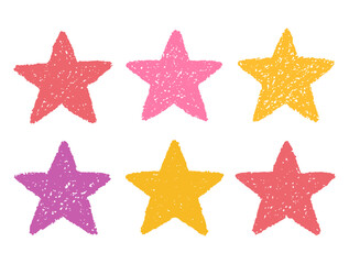 Obraz premium Six crayon style stars arranged in two rows of three on a white space on transparent background
