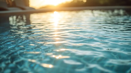 Warm morning sun rising over a crystal-clear pool