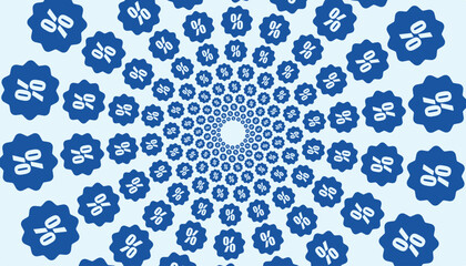 Spiral pattern with percentage discount badges perfect for online sales, promotional banners, and other campaigns.