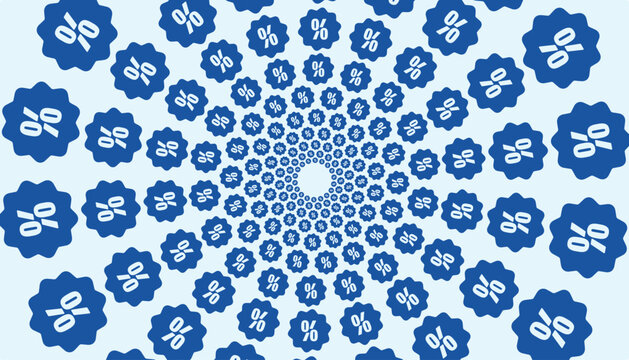 Spiral pattern with percentage discount badges perfect for online sales, promotional banners, and other campaigns.