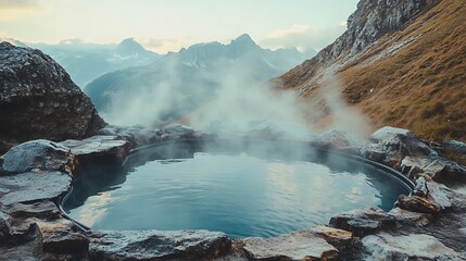 Warm steam rising from a cozy mountaintop hot spring