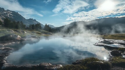 Warm steam rising from a cozy mountaintop hot spring