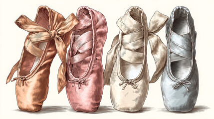 Illustration of ballet slippers, representing classic dance footwear in vector style