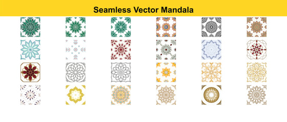 Floral mandala patterns in various colors and styles seamless vector