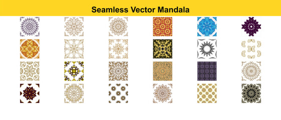 Floral mandala patterns and butterfly motifs seamless vector
