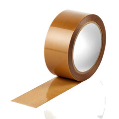 Roll of brown kraft paper tape used for packaging and sealing boxes on an isolated transparent background