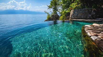 Hidden mountain pool with crystal-clear waters