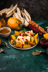 Traditional Thanksgiving day dinner with turkey